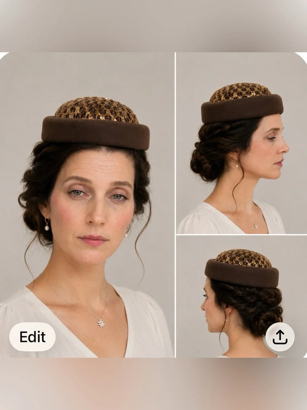 Vintage Belvedere Round Pillbox Hat in Brown